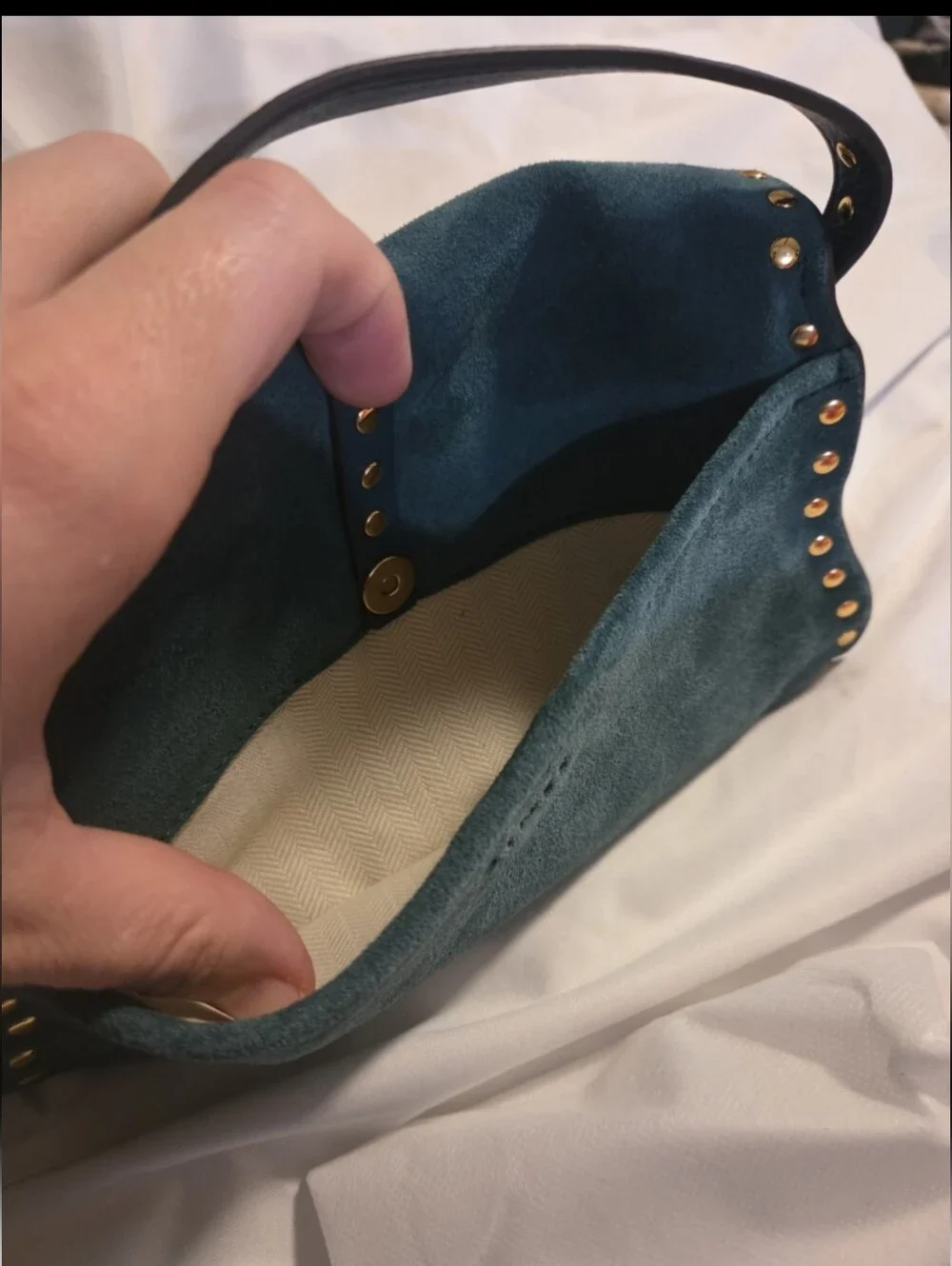 NWT Aimee Kestenberg Amour Baguette Teal Suede Studded Shoulder Bag